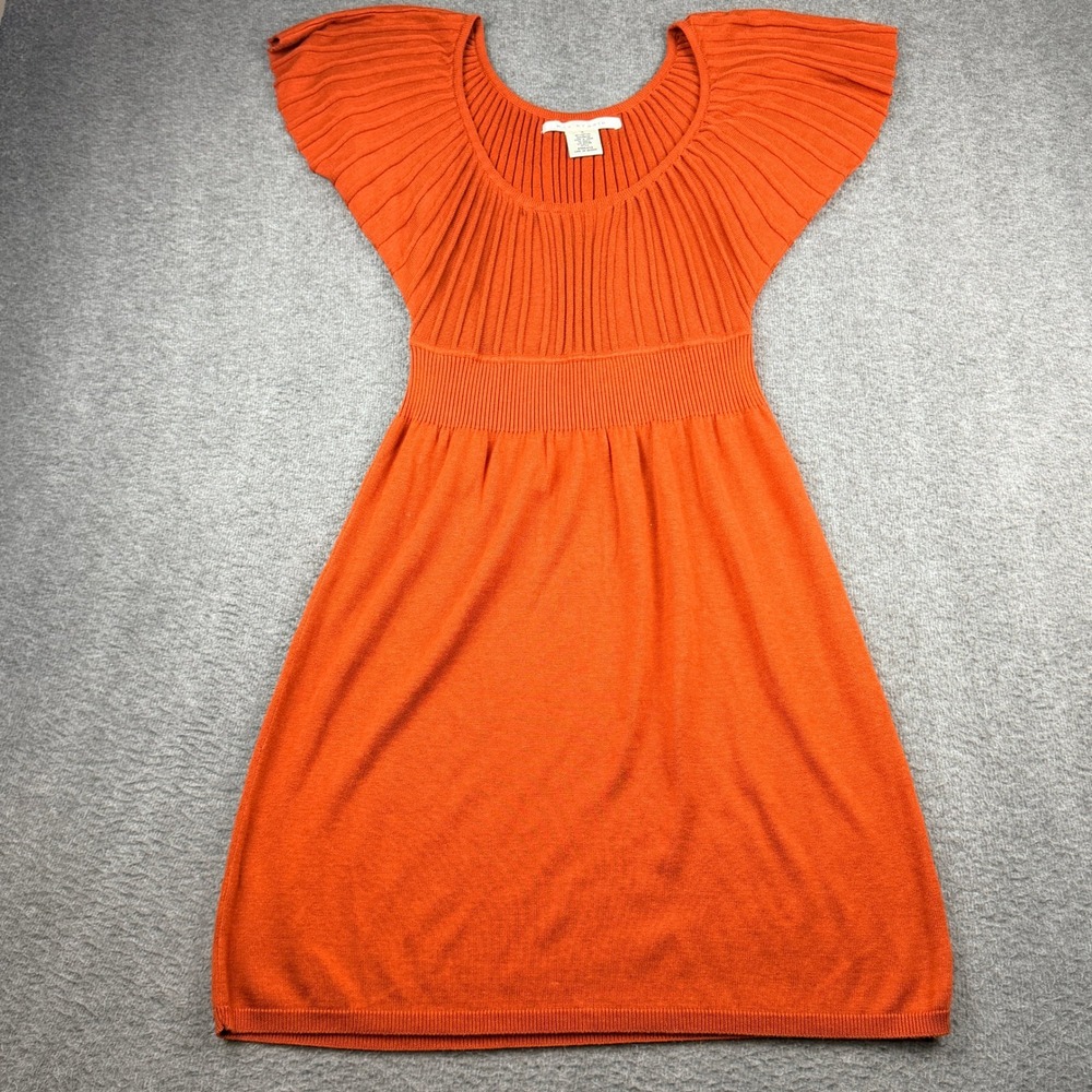 Max Studio Orange‎ Knit Mini Women's M Dress Cap Sleeve Pleated Bodice A906450